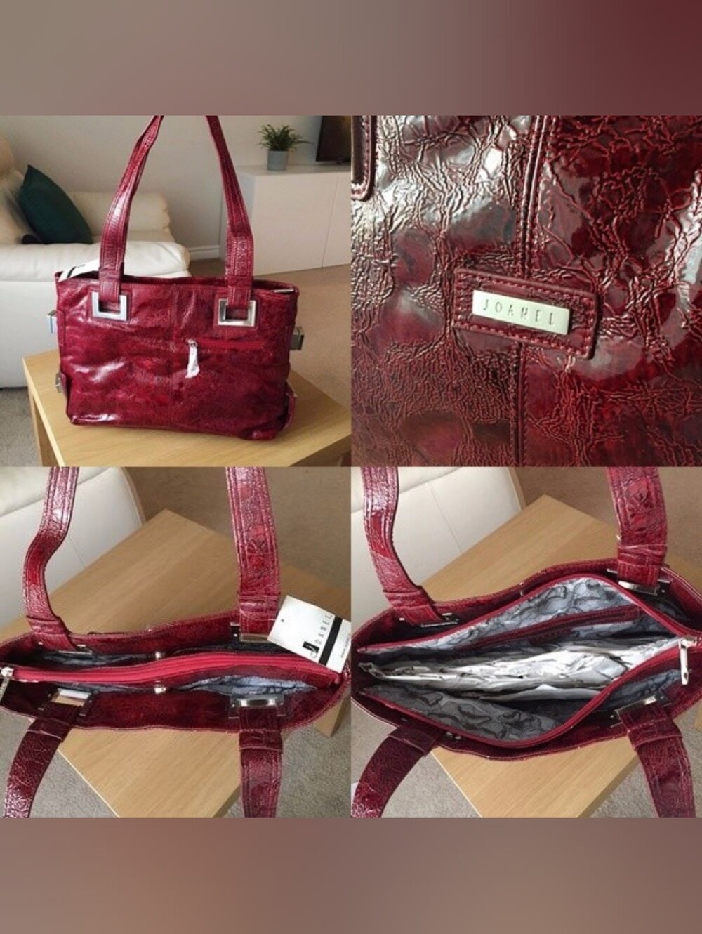 BNWT - Joanel - Women's Large Oversized Red Silver Metal Accent Purse Bag